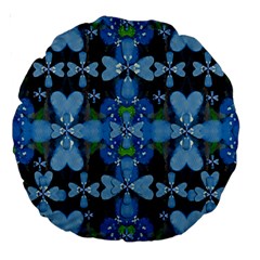 Rare Excotic Blue Flowers In The Forest Of Calm And Peace Large 18  Premium Round Cushions by pepitasart