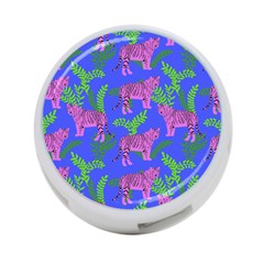 Pink Tigers On A Blue Background 4-port Usb Hub (one Side) by SychEva