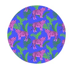 Pink Tigers On A Blue Background Mini Round Pill Box (pack Of 3) by SychEva