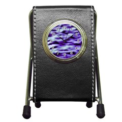 Purple  Waves Abstract Series No3 Pen Holder Desk Clock by DimitriosArt