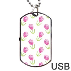 Tulips Watercolor Pattern Dog Tag Usb Flash (two Sides) by Littlebird