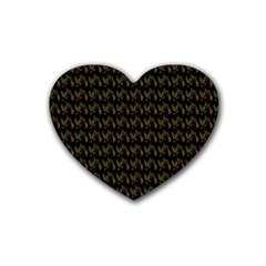 Fern Pattern 2 Black Rubber Coaster (heart) by violetheavensky