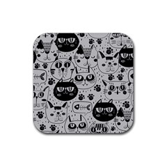 Black Outline Cat Heads Rubber Coaster (square) by crcustomgifts