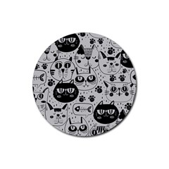 Black Outline Cat Heads Rubber Coaster (round) by crcustomgifts