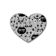 Black Outline Cat Heads Rubber Heart Coaster (4 Pack) by crcustomgifts