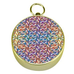 Colorful Flowers Gold Compasses by Sparkle