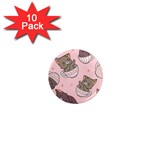 Seamless Pattern Adorable Cat Inside Cup 1  Mini Magnet (10 pack)  Front