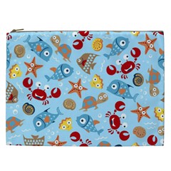 Seamless-pattern-funny-marine-animals-cartoon Cosmetic Bag (xxl) by Jancukart