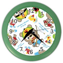 Vector-seamless-pattern-cute-fishing-animals-cartoon Color Wall Clock by Jancukart