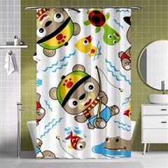 Vector-seamless-pattern-cute-fishing-animals-cartoon Shower Curtain 48  X 72  (small)  by Jancukart