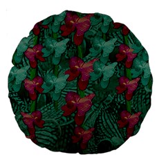 Rare Excotic Forest Of Wild Orchids Vines Blooming In The Calm Large 18  Premium Round Cushions by pepitasart