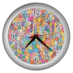 Floral Flowers Wall Clock (silver) by artworkshop