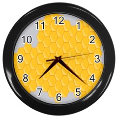 Hexagons Yellow Honeycomb Hive Bee Hive Pattern Wall Clock (black) by artworkshop