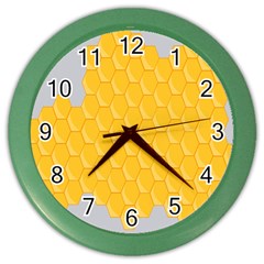 Hexagons Yellow Honeycomb Hive Bee Hive Pattern Color Wall Clock by artworkshop