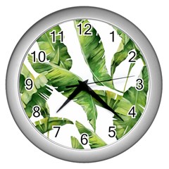 Sheets Tropical Plant Palm Summer Exotic Wall Clock (silver) by artworkshop