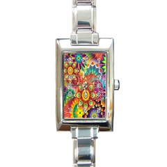 Mandalas Colorful Abstract Ornamental Rectangle Italian Charm Watch by artworkshop