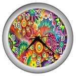 Mandalas Colorful Abstract Ornamental Wall Clock (Silver) Front