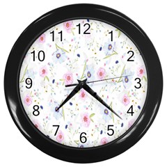 Pattern Flowers Wall Clock (black) by artworkshop