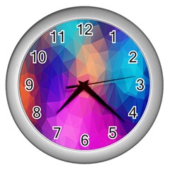 Triangles Polygon Color Wall Clock (silver) by artworkshop