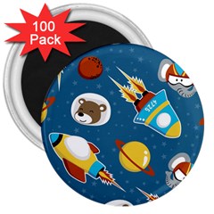 Seamless-pattern-vector-with-spacecraft-funny-animals-astronaut 3  Magnets (100 Pack) by Jancukart