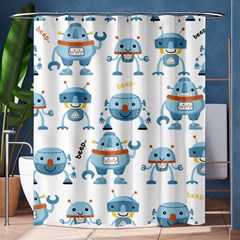 Seamless Pattern With Funny Robot Cartoon Shower Curtain 60  X 72  (medium)  by Jancukart