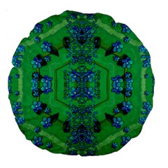 Vines Of Beautiful Flowers On A Painting In Mandala Style Large 18  Premium Round Cushions by pepitasart