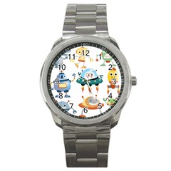 Vector-set-funny-robots-cartoon Sport Metal Watch by Jancukart