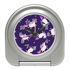 Fantasy-fat-unicorn-horse-pattern-fabric-design Travel Alarm Clock by Jancukart