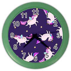 Fantasy-fat-unicorn-horse-pattern-fabric-design Color Wall Clock by Jancukart