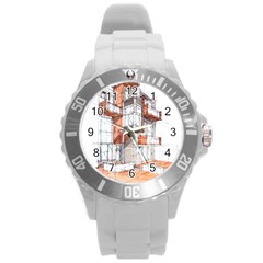 Rag-flats-onion-flats-llc-architecture-drawing Graffiti-architecture Round Plastic Sport Watch (l) by Jancukart