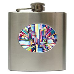 City-street-car-road-architecture Hip Flask (6 Oz) by Jancukart