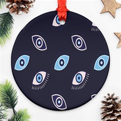 Eyes Evil Eye Blue Pattern Design Ornament (round) by artworkshop