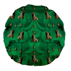 Happy Small Dogs In Calm In The Big Blooming Forest Large 18  Premium Round Cushions by pepitasart