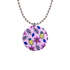 Flowers Purple 1  Button Necklace by nateshop