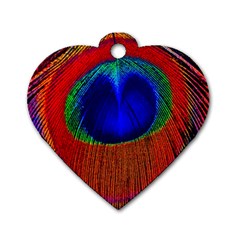 Red Peacock Plumage Fearher Bird Pattern Dog Tag Heart (one Side) by Wegoenart