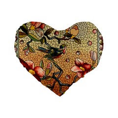 Flower Cubism Mosaic Vintage Standard 16  Premium Heart Shape Cushions by Jancukart