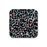 Blue And Pink Jaguar Dots Leopard Black And White Leopard Print Jaguar Dots Rubber Square Coaster (4 pack) Front