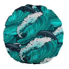 Sea Waves Seamless Pattern Large 18  Premium Round Cushions by Wegoenart