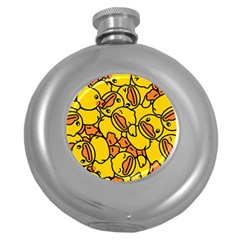 Illustration Duck Cartoon Background Pattern Round Hip Flask (5 Oz) by Wegoenart