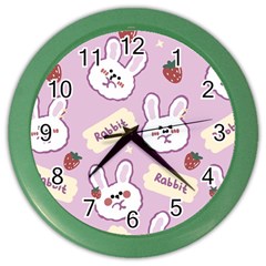 Illustration Rabbit Cartoon Background Pattern Color Wall Clock by Sudhe