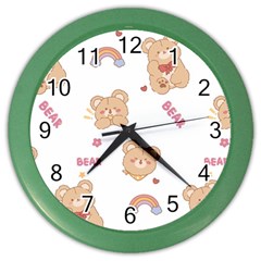 Illustrations Bear Cartoon Background Pattern Color Wall Clock by Sudhe