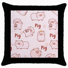 Pig Cartoon Background Pattern Throw Pillow Case (black) by Sudhe