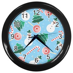 Christmas Sweets Snowman Background Wall Clock (black) by danenraven