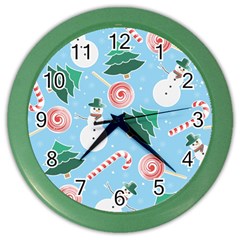 Christmas Sweets Snowman Background Color Wall Clock by danenraven