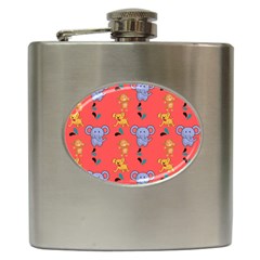 Illustration Elephant Cartoon Animal Monkey Hip Flask (6 Oz) by danenraven