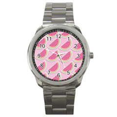 Pink Melon Wayermelon Pattern Food Fruit Melon Sport Metal Watch by Ravend