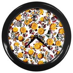 Pumpkin Fruit Flower Pattern Wall Clock (black) by Ravend