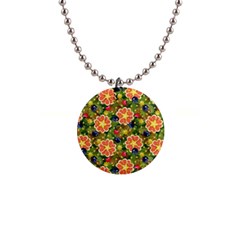 Fruits Star Blueberry Cherry Leaf 1  Button Necklace by Ravend