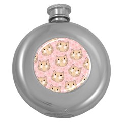 Cat Pattern Pink Background Round Hip Flask (5 Oz) by danenraven