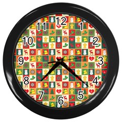 Xmas Christmas Pattern Wall Clock (black) by danenraven